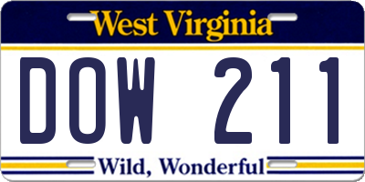 WV license plate DOW211