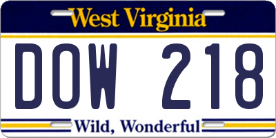 WV license plate DOW218