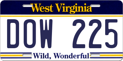 WV license plate DOW225