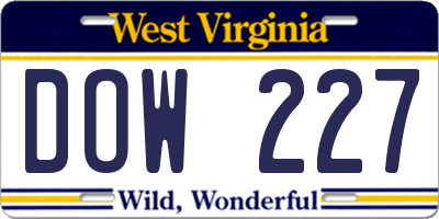WV license plate DOW227