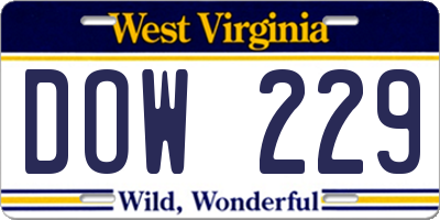 WV license plate DOW229