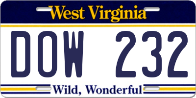 WV license plate DOW232