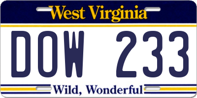WV license plate DOW233