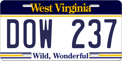 WV license plate DOW237