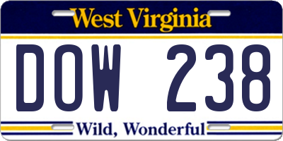 WV license plate DOW238