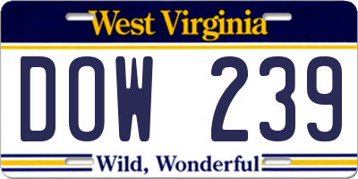 WV license plate DOW239
