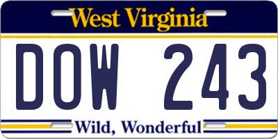 WV license plate DOW243
