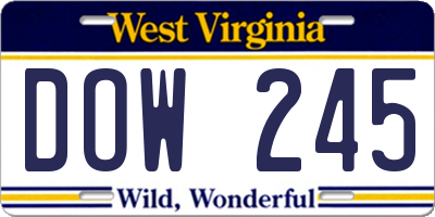 WV license plate DOW245