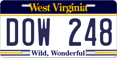 WV license plate DOW248