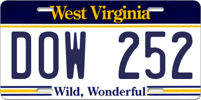 WV license plate DOW252