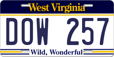 WV license plate DOW257