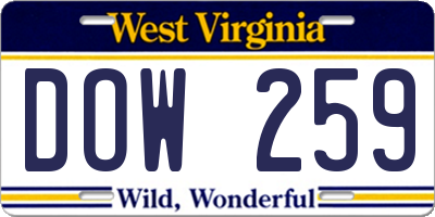 WV license plate DOW259
