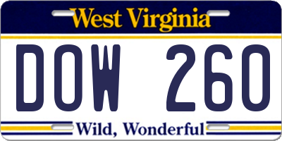 WV license plate DOW260