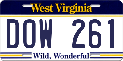 WV license plate DOW261