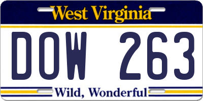 WV license plate DOW263