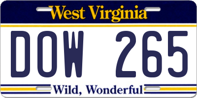 WV license plate DOW265