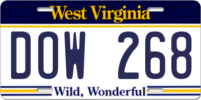 WV license plate DOW268