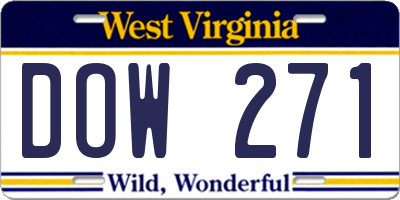 WV license plate DOW271