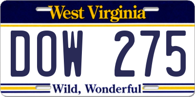 WV license plate DOW275