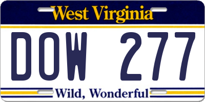 WV license plate DOW277