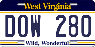 WV license plate DOW280