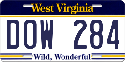 WV license plate DOW284