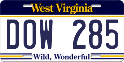 WV license plate DOW285