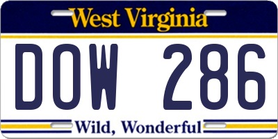 WV license plate DOW286