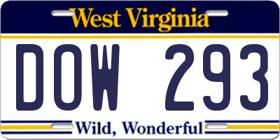 WV license plate DOW293