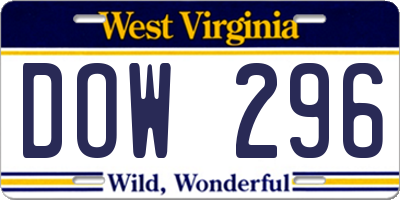 WV license plate DOW296