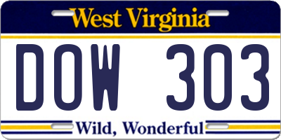 WV license plate DOW303