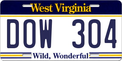 WV license plate DOW304