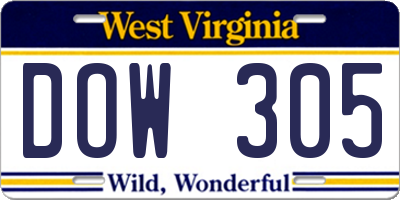 WV license plate DOW305