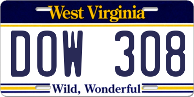 WV license plate DOW308