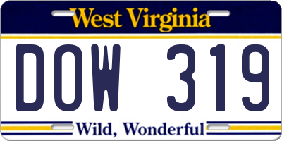 WV license plate DOW319