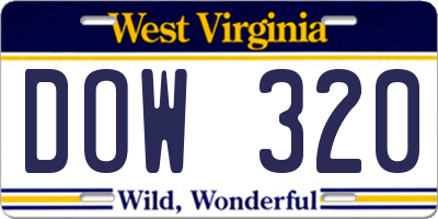 WV license plate DOW320