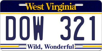 WV license plate DOW321