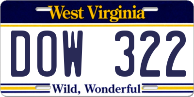 WV license plate DOW322
