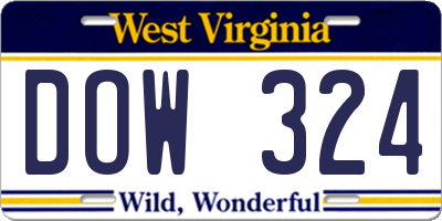 WV license plate DOW324