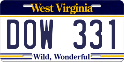 WV license plate DOW331