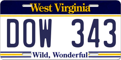 WV license plate DOW343