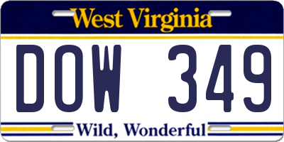 WV license plate DOW349