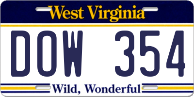 WV license plate DOW354