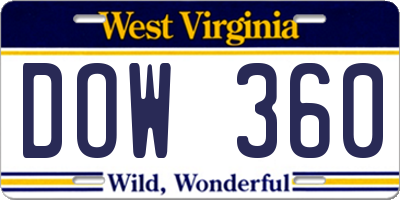 WV license plate DOW360