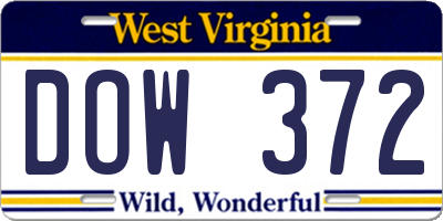 WV license plate DOW372