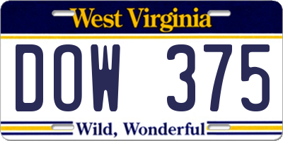 WV license plate DOW375