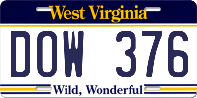 WV license plate DOW376