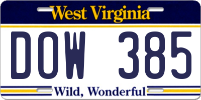 WV license plate DOW385