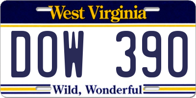 WV license plate DOW390