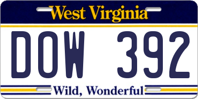 WV license plate DOW392